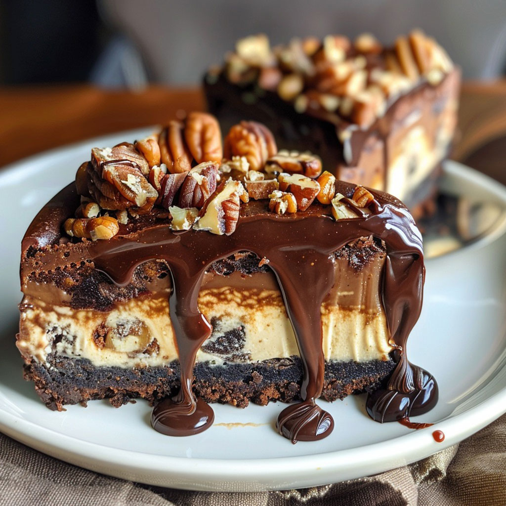 Irresistible Turtle Brownie Cheesecake