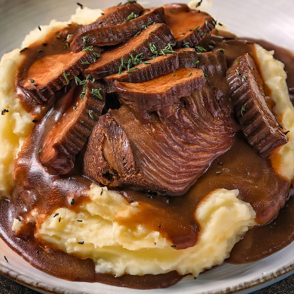 Pot roast over mashed potatoes