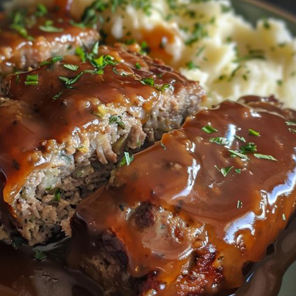 😍😍Classic Meatloaf with Mashed Potatoes and Rich Gravy