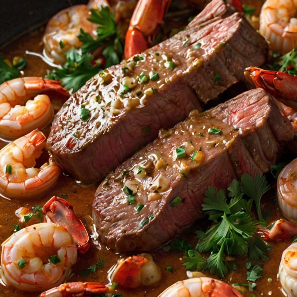 Steak with Shrimp and Lobster Sauce