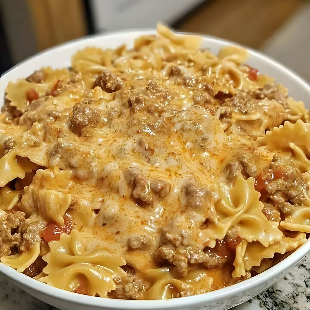 Creamy Velveeta Beef and Bowtie Pasta