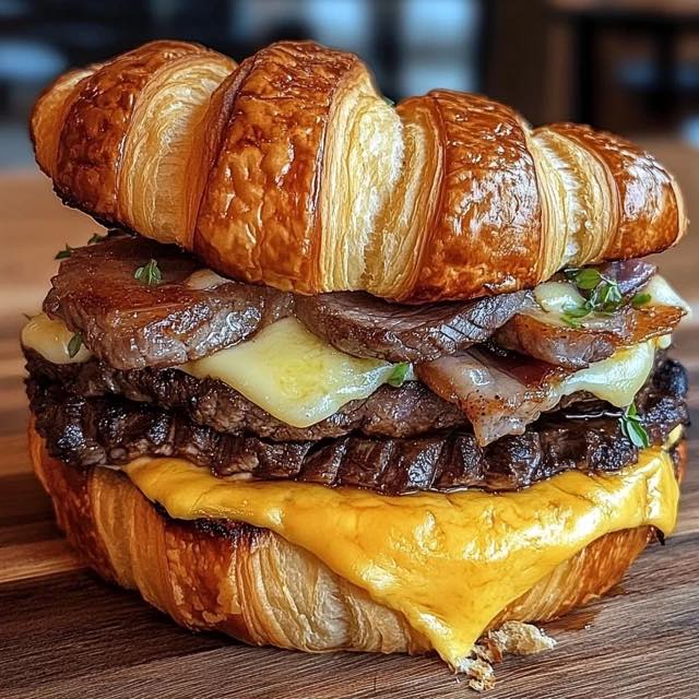 Giant Croissant Sandwich with Steak and Cheese, Giant Croissant Sandwich, Sandwich , Sandwich with Steak, Steak, Cheese