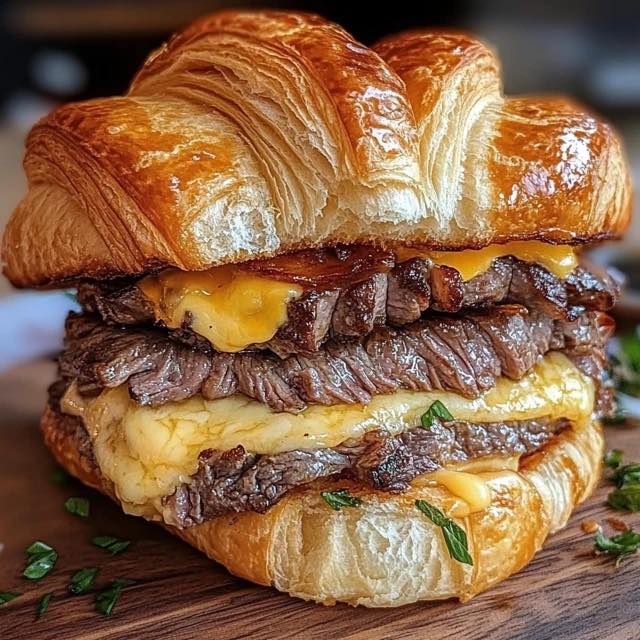 Giant Croissant Sandwich with Steak and Cheese, Giant Croissant Sandwich, Sandwich , Sandwich with Steak, Steak, Cheese