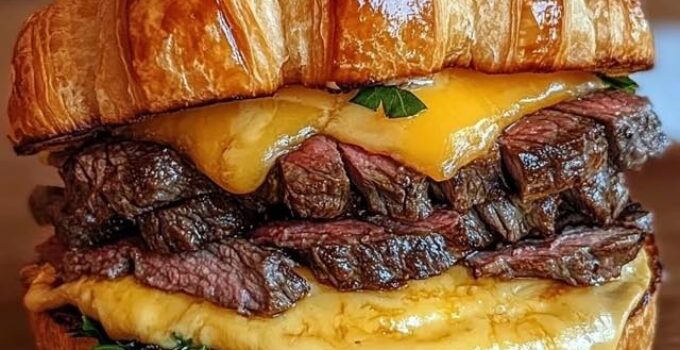 Giant Croissant Sandwich with Steak and Cheese