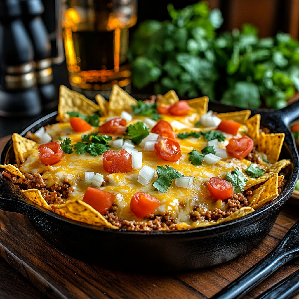 Loaded Cast Iron Nachos, Skillet nachos, Skillet nachos no oven, Skillet nacho dip, Dutch oven nachos in oven, Le Creuset Nachos, Nachos idea, Skillet Veggie nachos, Nachos recipe no beans, Nachos, CheesyGoodness, TacoTuesday, ComfortFood, FoodieFavorites, EasyRecipes, SnackAttack