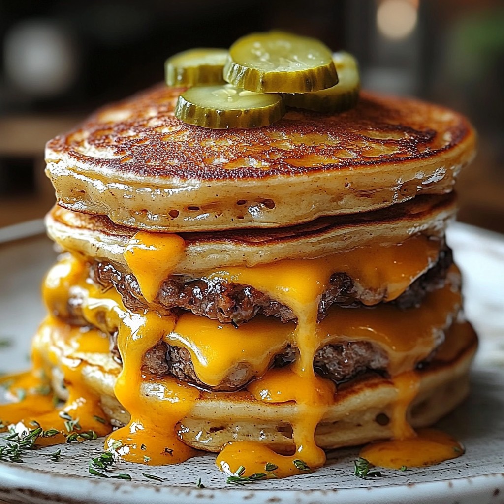 Cheesy Beef Pancake Stack, Cheesy Beef, Pancake. Beef, Cheesy, Stack, Beef Stack