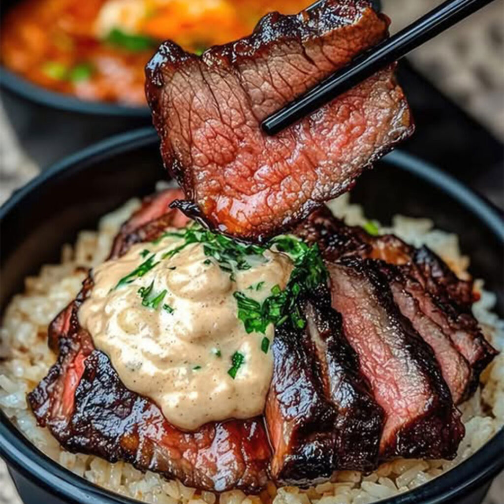 Korean BBQ Steak Bowls with Creamy Sauce, Korean BBQ, BBQ Steak. Steak, Creamy Sauce